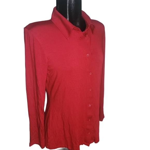 Zara Red Full Button Front Shirt L - Picture 3 of 7